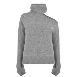 Paige Raundi Cold Shoulder Turtleneck Wool Blend Sweater Medium Heather Grey